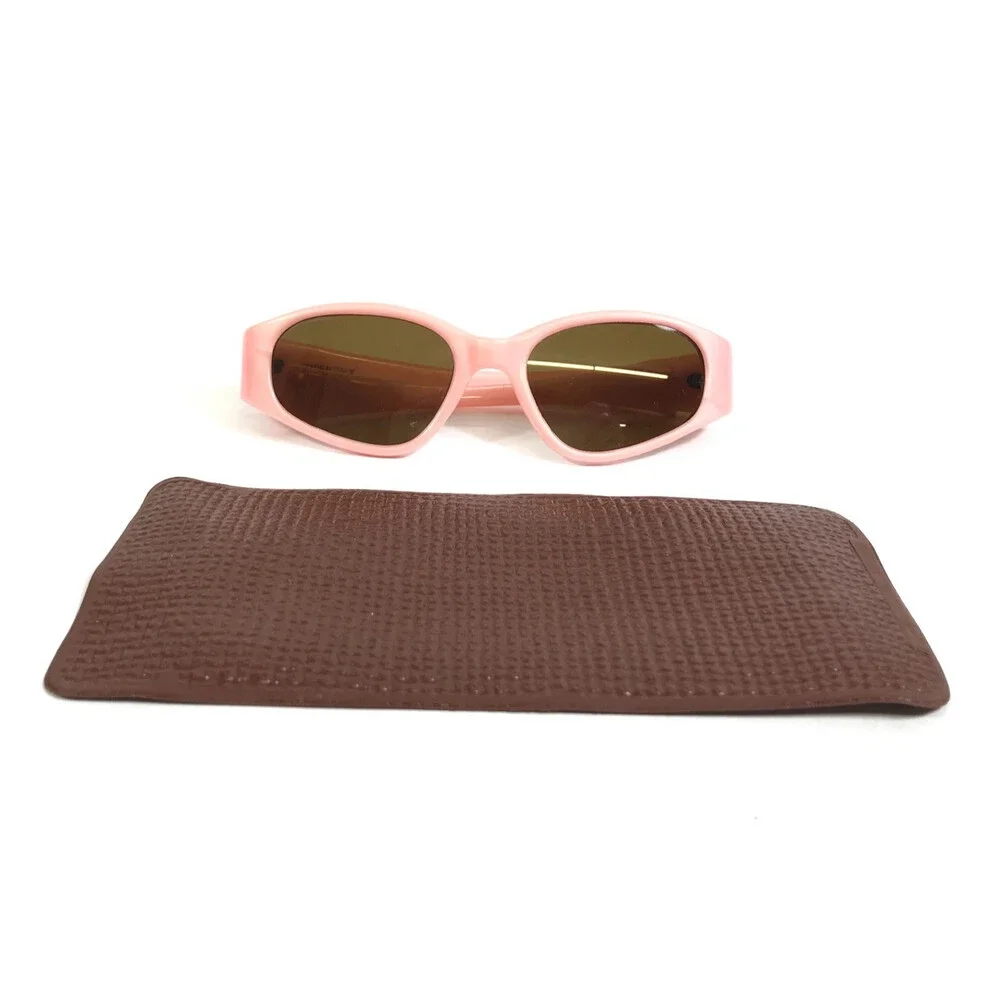 Vintage Sunglasses Baby Pink Oval Frames with Dark Brown Glass Lenses 57-19-125